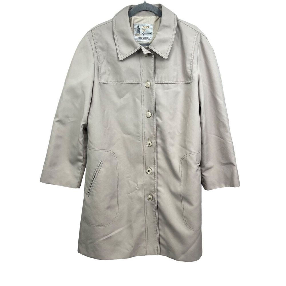 London‎ Fog Womens Trench Coat Weatherwear Button Up Lined Pockets Beige 20 Reg